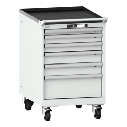 LISTA - Armoire à tiroirs mobile 27x36E (LxPxH) 564x725x890mm 6 tiroirs (1x50/2x75/2x100/1x200) 75kg roues en nylon  Ø100mm KEY Lock Gris clair RAL 7035