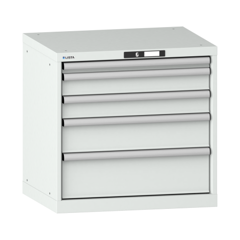 LISTA - Armoire à tiroirs 36x27E (LxPxH) 717x572x700mm 5 tiroirs (1x50/2x100/1x150/1x200) 75kg KEY Lock Gris clair RAL 7035