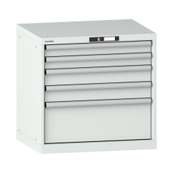 LISTA - Armoire à tiroirs 36x27E (LxPxH) 717x572x700mm 5 tiroirs (2x75/2x100/1x250) 75kg KEY Lock Gris clair RAL 7035