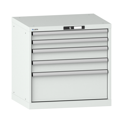 LISTA - Armoire à tiroirs 36x27E (LxPxH) 717x572x700mm 5 tiroirs (2x75/2x100/1x250) 75kg KEY Lock Gris clair RAL 7035