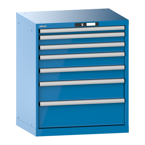 LISTA - Armoire à tiroirs 36x27E (LxPxH) 717x572x850mm 7 tiroirs (1x50/2x75/2x100/1x150/1x200) 75kg KEY Lock Bleu clair RAL 5012