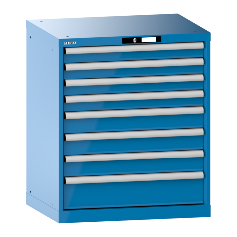 LISTA - Armoire à tiroirs 36x27E (LxPxH) 717x572x850mm 8 tiroirs (4x75/3x100/1x150) 75kg KEY Lock Bleu clair RAL 5012