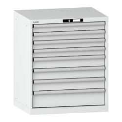 LISTA - Armoire à tiroirs 36x27E (LxPxH) 717x572x850mm 8 tiroirs (4x75/3x100/1x150) 75kg KEY Lock Gris clair RAL 7035