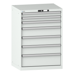 LISTA - Armoire à tiroirs 36x27E (LxPxH) 717x572x1000mm 7 tiroirs (2x75/1x100/3x150/1x200) 75kg KEY Lock Gris clair RAL 7035