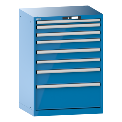 LISTA - Armoire à tiroirs 36x27E (LxPxH) 717x572x1000mm 8 tiroirs (1x50/2x75/3x100/1x150/1x250) 75kg KEY Lock Bleu clair RAL 5012