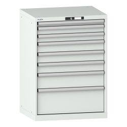 LISTA - Armoire à tiroirs 36x27E (LxPxH) 717x572x1000mm 8 tiroirs (1x50/2x75/3x100/1x150/1x250) 75kg KEY Lock Gris clair RAL 7035