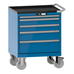 LISTA - Armoire à tiroirs mobile 36x27E (LxPxH) 717x572x962mm 5 tiroirs (1x50/2x100/1x150/1x200) 75kg roues en caoutchouc Ø160mm KEY Lock Bleu clair RAL 5012
