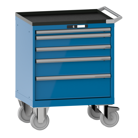LISTA - Armoire à tiroirs mobile 36x27E (LxPxH) 717x572x962mm 5 tiroirs (1x50/2x100/1x150/1x200) 75kg roues en caoutchouc Ø160mm KEY Lock Bleu clair RAL 5012