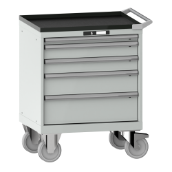LISTA - Armoire à tiroirs mobile 36x27E (LxPxH) 717x572x962mm 5 tiroirs (1x50/2x100/1x150/1x200) 75kg roues en caoutchouc Ø160mm KEY Lock Gris clair RAL 7035