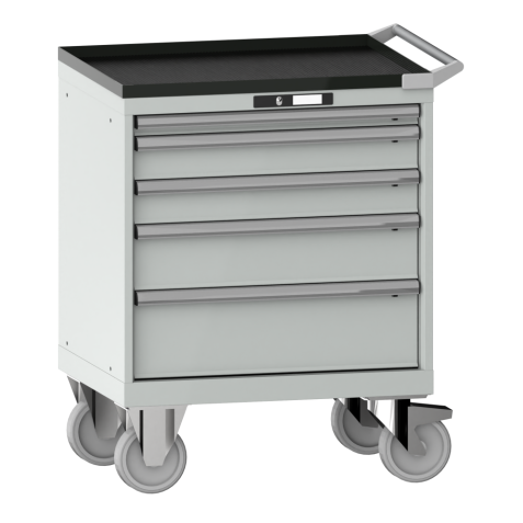 LISTA - Armoire à tiroirs mobile 36x27E (LxPxH) 717x572x962mm 5 tiroirs (1x50/2x100/1x150/1x200) 75kg roues en caoutchouc Ø160mm KEY Lock Gris clair RAL 7035