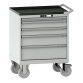 LISTA - Armoire à tiroirs mobile 36x27E (LxPxH) 717x572x962mm 5 tiroirs (1x50/2x100/1x150/1x200) 75kg roues en caoutchouc Ø160mm KEY Lock Gris clair RAL 7035