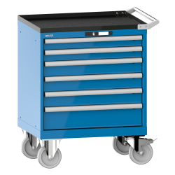 LISTA - Armoire à tiroirs mobile 36x27E (LxPxH) 717x572x962mm 6 tiroirs (2x75/3x100/1x150) 75kg roues en caoutchouc Ø160mm KEY Lock Bleu clair RAL 5012