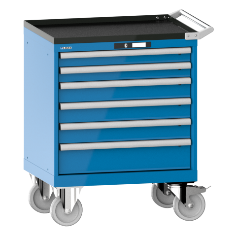 LISTA - Armoire à tiroirs mobile 36x27E (LxPxH) 717x572x962mm 6 tiroirs (2x75/3x100/1x150) 75kg roues en caoutchouc Ø160mm KEY Lock Bleu clair RAL 5012