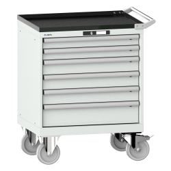 LISTA - Armoire à tiroirs mobile 36x27E (LxPxH) 717x572x962mm 6 tiroirs (2x75/3x100/1x150) 75kg roues en caoutchouc Ø160mm KEY Lock Gris clair RAL 7035