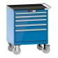 LISTA - Armoire à tiroirs mobile 36x27E (LxPxH) 717x572x962mm 5 tiroirs (2x75/2x100/1x250) 75kg roues en caoutchouc Ø160mm KEY Lock Bleu clair RAL 5012