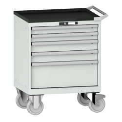 LISTA - Armoire à tiroirs mobile 36x27E (LxPxH) 717x572x962mm 5 tiroirs (2x75/2x100/1x250) 75kg roues en caoutchouc Ø160mm KEY Lock Gris clair RAL 7035