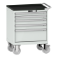 LISTA - Armoire à tiroirs mobile 36x27E (LxPxH) 717x572x962mm 5 tiroirs (2x75/2x100/1x250) 75kg roues en caoutchouc Ø160mm KEY Lock Gris clair RAL 7035