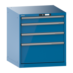 LISTA - Armoire à tiroirs 36x36E (LxPxH) 717x725x800mm 4 tiroirs (1x100/2x150/1x300) 75kg KEY Lock Bleu clair RAL 5012