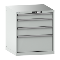 LISTA - Armoire à tiroirs 36x36E (LxPxH) 717x725x800mm 4 tiroirs (1x100/2x150/1x300) 75kg KEY Lock Gris clair RAL 7035