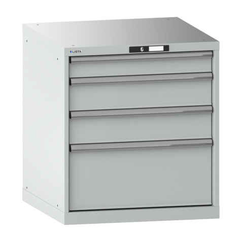 LISTA - Armoire à tiroirs 36x36E (LxPxH) 717x725x800mm 4 tiroirs (1x100/2x150/1x300) 75kg KEY Lock Gris clair RAL 7035