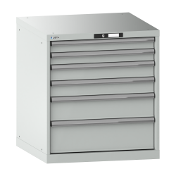 LISTA - Armoire à tiroirs 36x36E (LxPxH) 717x725x800mm 6 tiroirs (2x75/2x100/1x150/1x200) 75kg KEY Lock Gris clair RAL 7035