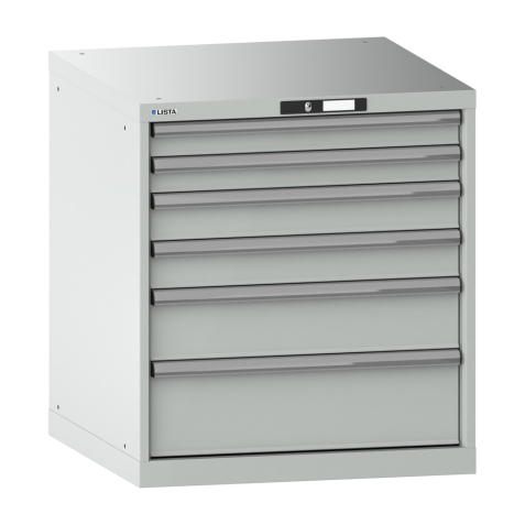 LISTA - Armoire à tiroirs 36x36E (LxPxH) 717x725x800mm 6 tiroirs (2x75/2x100/1x150/1x200) 75kg KEY Lock Gris clair RAL 7035