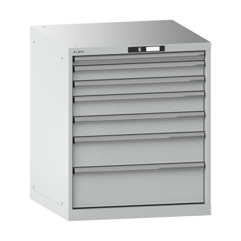 LISTA - Armoire à tiroirs 36x36E (LxPxH) 717x725x850mm 7 tiroirs (1x50/2x75/2x100/1x150/1x200) 75kg KEY Lock Gris clair RAL 7035