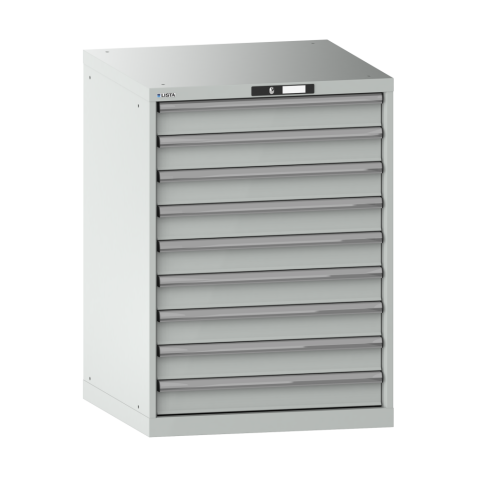 LISTA - Armoire à tiroirs 36x36E (LxPxH) 717x725x1000mm 9 tiroirs (9x100) 200kg KEY Lock Gris clair RAL 7035
