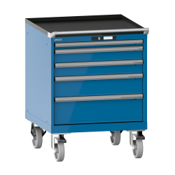 LISTA - Armoire à tiroirs mobile 36x36E (LxPxH) 717x725x962mm 5 tiroirs (1x50/2x100/1x150/1x200) 75kg roues en caoutchouc Ø160mm KEY Lock Bleu clair RAL 5012