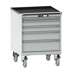 LISTA - Armoire à tiroirs mobile 36x36E (LxPxH) 717x725x962mm 5 tiroirs (1x50/2x100/1x150/1x200) 75kg roues en caoutchouc Ø160mm KEY Lock Gris clair RAL 7035