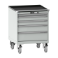 LISTA - Armoire à tiroirs mobile 36x36E (LxPxH) 717x725x962mm 5 tiroirs (1x50/2x100/1x150/1x200) 75kg roues en caoutchouc Ø160mm KEY Lock Gris clair RAL 7035