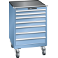 LISTA - Armoire à tiroirs mobile 36x36E (LxPxH) 717x725x1112mm 7 tiroirs (2x75/2x100/2x125/1x150) 75kg roues en caoutchouc Ø160mm KEY Lock Bleu clair RAL 5012