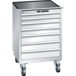 LISTA - Armoire à tiroirs mobile 36x36E (LxPxH) 717x725x1112mm 7 tiroirs (2x75/2x100/2x125/1x150) 75kg roues en caoutchouc Ø160mm KEY Lock Gris clair RAL 7035