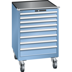 LISTA - Armoire à tiroirs mobile 36x36E (LxPxH) 717x725x1112mm 8 tiroirs (4x75/3x100/1x150) 75kg roues en caoutchouc Ø160mm KEY Lock Bleu clair RAL 5012