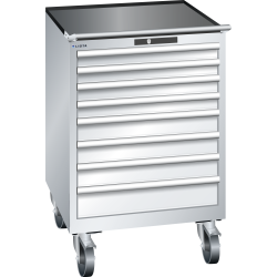 LISTA - Armoire à tiroirs mobile 36x36E (LxPxH) 717x725x1112mm 8 tiroirs (4x75/3x100/1x150) 75kg roues en caoutchouc Ø160mm KEY Lock Gris clair RAL 7035
