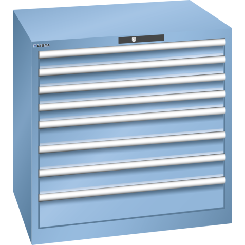 LISTA - Armoire à tiroirs 45x36E (LxPxH) 870x725x850mm 8 tiroirs (4x75/3x100/1x150) 75kg KEY Lock Bleu clair RAL 5012