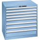LISTA - Armoire à tiroirs 45x36E (LxPxH) 870x725x850mm 8 tiroirs (4x75/3x100/1x150) 75kg KEY Lock Bleu clair RAL 5012