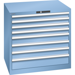 LISTA - Armoire à tiroirs 45x36E (LxPxH) 870x725x850mm 8 tiroirs (4x75/3x100/1x150) 200kg KEY Lock Bleu clair RAL 5012