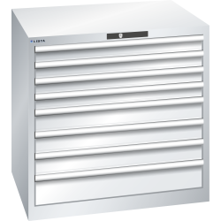 LISTA - Armoire à tiroirs 45x36E (LxPxH) 870x725x850mm 8 tiroirs (4x75/3x100/1x150) 200kg KEY Lock Gris clair RAL 7035