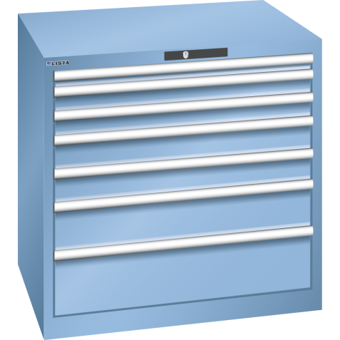 LISTA - Armoire à tiroirs 45x36E (LxPxH) 870x725x850mm 7 tiroirs (1x50/2x75/2x100/1x150/1x200) 75kg KEY Lock Bleu clair RAL 5012