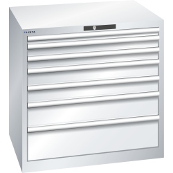LISTA - Armoire à tiroirs 45x36E (LxPxH) 870x725x850mm 7 tiroirs (1x50/2x75/2x100/1x150/1x200) 75kg KEY Lock Gris clair RAL 7035