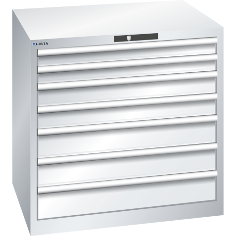 LISTA - Armoire à tiroirs 45x36E (LxPxH) 870x725x850mm 7 tiroirs (2x75/2x100/2x125/1x150) 75kg KEY Lock Gris clair RAL 7035