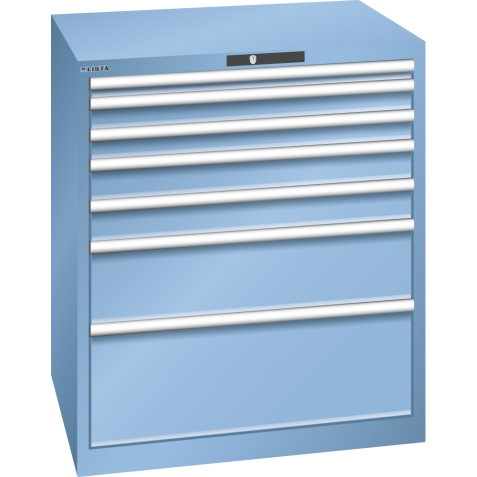 LISTA - Armoire à tiroirs 45x36E (LxPxH) 870x725x1000mm 7 tiroirs (1x50/2x75/2x100/1x200/1x300) 75kg KEY Lock Bleu clair RAL 5012