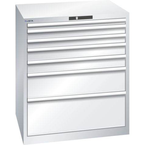 LISTA - Armoire à tiroirs 45x36E (LxPxH) 870x725x1000mm 7 tiroirs (1x50/2x75/2x100/1x200/1x300) 75kg KEY Lock Gris clair RAL 7035