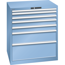 LISTA - Armoire à tiroirs 45x36E (LxPxH) 870x725x1000mm 7 tiroirs (1x50*/2x75/2x100/1x200/1x300) *75/200kg KEY Lock Bleu clair RAL 5012