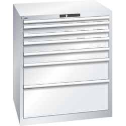 LISTA - Armoire à tiroirs 45x36E (LxPxH) 870x725x1000mm 7 tiroirs (1x50*/2x75/2x100/1x200/1x300) *75/200kg KEY Lock Gris clair RAL 7035