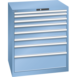 LISTA - Armoire à tiroirs 45x36E (LxPxH) 870x725x1000mm 8 tiroirs (1x50*/2x75/3x100/1x150/1x250) *75/200kg KEY Lock Bleu clair RAL 5012