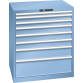 LISTA - Armoire à tiroirs 45x36E (LxPxH) 870x725x1000mm 8 tiroirs (1x50*/2x75/3x100/1x150/1x250) *75/200kg KEY Lock Bleu clair RAL 5012
