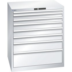 LISTA - Armoire à tiroirs 45x36E (LxPxH) 870x725x1000mm 8 tiroirs (1x50*/2x75/3x100/1x150/1x250) *75/200kg KEY Lock Gris clair RAL 7035