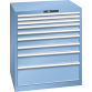 LISTA - Armoire à tiroirs 45x36E (LxPxH) 870x725x1000mm 9 tiroirs (3x50*/2x75/2x100/1x150/1x250) *75/200kg KEY Lock Bleu clair RAL 5012